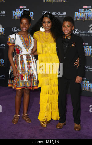 Los Angeles, Ca, USA. 29th Jan, 2018. Angela Bassett, Bronwyn Vance, Slater Vance, at Marvel Studios' World Premiere of Black Panther at The Dolby Theater in Los Angeles, California on January 29, 2018. Credit: MediaPunch Inc/Alamy Live News Stock Photo