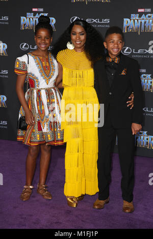 Los Angeles, Ca, USA. 29th Jan, 2018. Angela Bassett, Bronwyn Vance, Slater Vance, at Marvel Studios' World Premiere of Black Panther at The Dolby Theater in Los Angeles, California on January 29, 2018. Credit: MediaPunch Inc/Alamy Live News Stock Photo