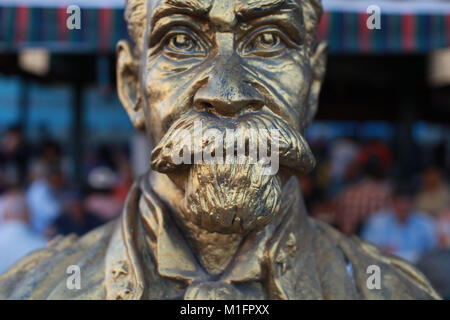 Jan. 24, 2012 - Miami, Florida, U.S. - Gold statue of Generalisimo Maximo Gomez at the domino park in Little Havana (La Pequena Habana) a neighborhood within the City of Miami. Maximo Gomez y Baez (November 18, 1836 in Bani, Dominican Republic - June 17, 1905 in Havana, Cuba) was a Major General in the Ten Years' War (1868Ð1878) and Cuba's military commander in that country's War of Independence (1895Ð1898)..(Credit Image: © Ruaridh Stewart/ZUMAPRESS.com) Stock Photo