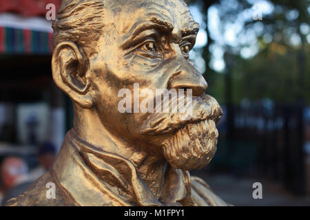 Jan. 24, 2012 - Miami, Florida, U.S. - Gold statue of Generalisimo Maximo Gomez at the domino park in Little Havana (La Pequena Habana) a neighborhood within the City of Miami. Maximo Gomez y Baez (November 18, 1836 in Bani, Dominican Republic - June 17, 1905 in Havana, Cuba) was a Major General in the Ten Years' War (1868Ð1878) and Cuba's military commander in that country's War of Independence (1895Ð1898)..(Credit Image: © Ruaridh Stewart/ZUMAPRESS.com) Stock Photo