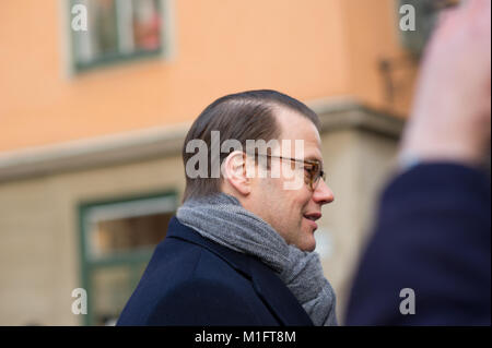 wStockholm, Sweden, 30th January, 2018. The Duke and Duchess of Cambridge's Tour of Sweden 30th-31th January,2018. Here at Stortorget, Old Town, Stockholm. /Alamy Live News Stock Photo