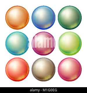 Round Glass Sphere Vector. Set Opaque Multicolored Spheres With Glares, Shadows. Isolated Realistic Illustration Stock Vector