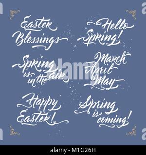 Set of Easter and spring related brush calligraphy. Stock Vector