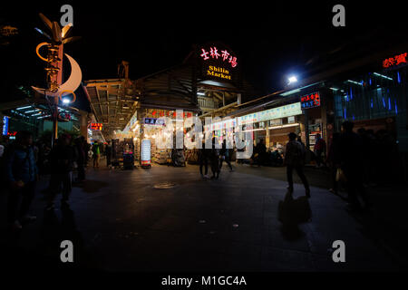 Feb. 6, 2017, Taipei: Taipei residents visit the Shilin Night Market in Taipei, one of the city's best known landmarks and night markets. Stock Photo