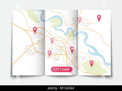 Open paper city map Stock Vector