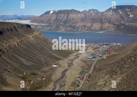 small town of Lonyearbean from Trollsteinen Glacier Stock Photo