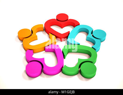 Teamwork Heart People Together. 3D Render Illustration Stock Photo