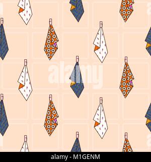 Kitchen towels hanging on hook seamless vector pattern. Stock Vector
