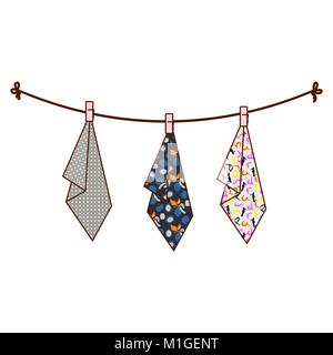 Hanging towels on rope vector illustration. Stock Vector