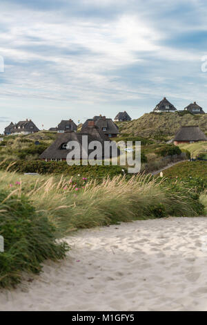 Holiday homes on the dunes of southern Sylt, island of the rich and beauty,  Hoernum, Sylt, Schleswig-Holstein, Germany, Europe Stock Photo