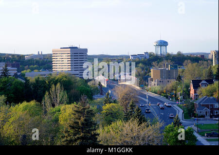 This is a view of Sudbury's Bridge of Nations taken from the roof of the former General Hospital Stock Photo