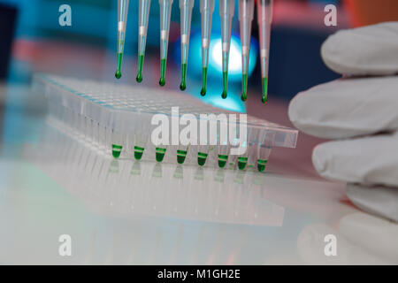 electrophoresis device in a genetics lab to decrypt the genetic code Stock Photo