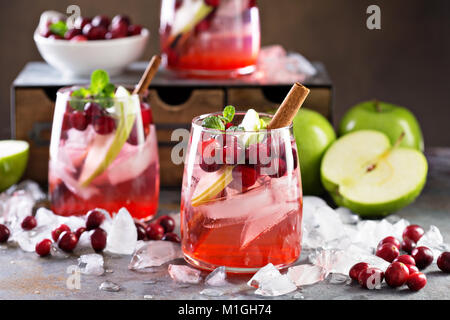 Cold winter cocktail with fresh cranberry and green apple Stock Photo