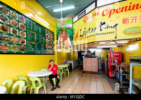 Interior of a seafood restaurant in town centre, Kota Kinabalu, Sabah, Borneo, Malaysia Stock Photo