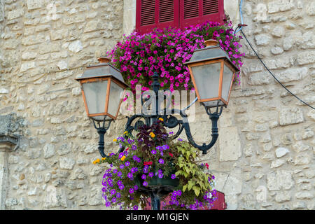 French style old vintage street light in small village in Provence, France Stock Photo