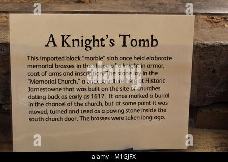 A Knights Tomb. Old Jamestown Stock Photo