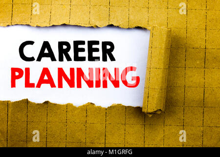 Word, writing Career Planning. Business concept for Business Growth Goal Setting written on white paper on yellow folded paper. Stock Photo