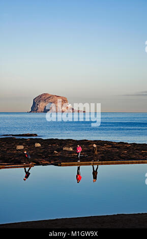 North Berwick beach on a winter's afternoon with Bass Rock in background, East Lothian, Scotland, UK Stock Photo