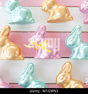 Colorful bunnies made from chocolate for easter Stock Photo