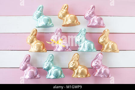 Colorful bunnies made from chocolate for easter Stock Photo