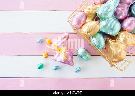 Colorful bunnies made from chocolate for easter Stock Photo