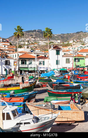 madeira camara de lobos madeira Traditional decorated fishing boats on the beach at  Camara de Lobos harbour Madeira Portugal EU Europe Stock Photo