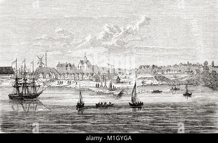 New Amsterdam, a 17th-century Dutch settlement on the southern tip of Manhattan Island, America.  It was renamed New York on September 8, 1664, in honor of the Duke of York (later James II of England).  From Ward and Lock's Illustrated History of the World, published c.1882. Stock Photo