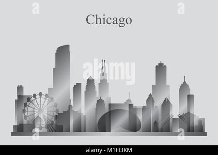 Chicago city skyline silhouette in grayscale, vector illustration Stock Vector