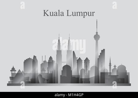 Kuala Lumpur city skyline silhouette in grayscale, vector illustration Stock Vector