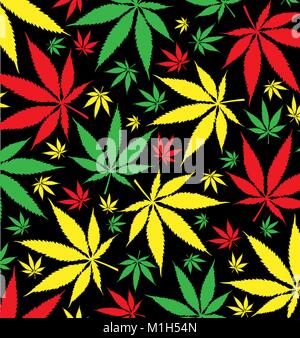 jamaican marijuana  pattern on black background Stock Vector