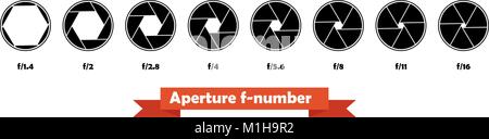 Vector graphic illustration of a camera aperture with 6 blades Stock Vector