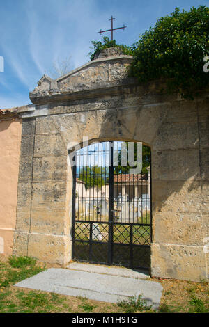 Gate of the graveyard. Rascafria, Madrid province, Spain. Stock Photo