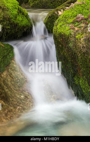 Sunik water grove - beautiful waterfall and green pools of river Sumnik, Lepena valley, Bovec, Slovenia Stock Photo