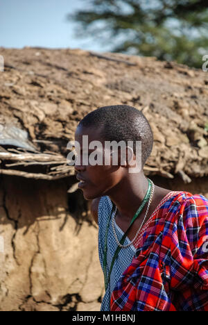 Masai Mara Reserve, Kenya November 4 2008.An unidentified Masai man poses for a portrait on November 4 , 2008 in Masai Mara, Kenya Stock Photo