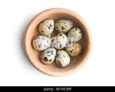 Fresh guail eggs in bowl isolated on white background. Stock Photo