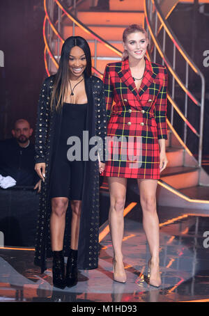 Malika Haqq and Ashley James during a Celebrity Big Brother triple eviction. Stock Photo