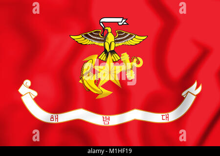 3D Republic of Korea Marine Corps Flag. 3D Illustration. Stock Photo