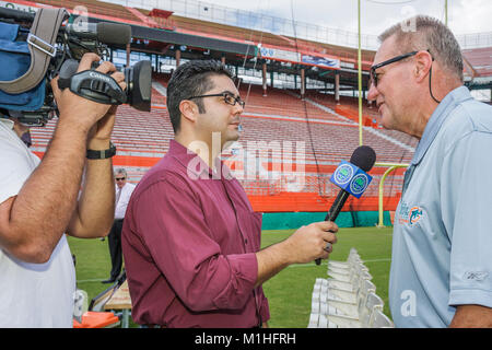 Miami Florida,Orange Bowl,Hispanic Latin Latino ethnic immigrant immigrants minority,adult adults man men male,football stadium demolition press confe Stock Photo