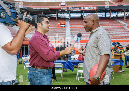 Miami Florida,Orange Bowl,Hispanic Latin Latino ethnic immigrant immigrants minority,adult adults man men male,football stadium demolition press confe Stock Photo