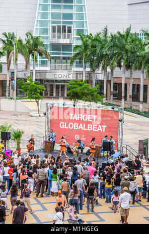 Miami Florida,Carnival Center,Thompson Plaza for the Arts,Free Multicultural Music Festival,festivals,celebration,fair,audience,crowd,watches performa Stock Photo