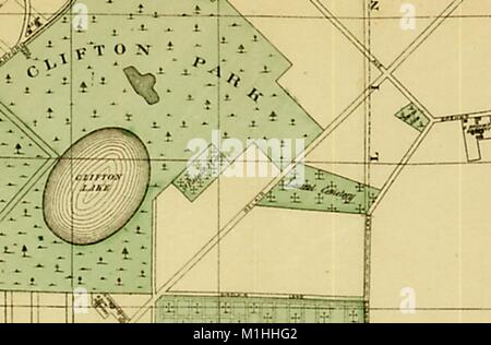 Detail view of map of the BelAir neighborhood of Baltimore, Maryland showing Clifton Park and Laurel Cemetery, 1888. () Stock Photo