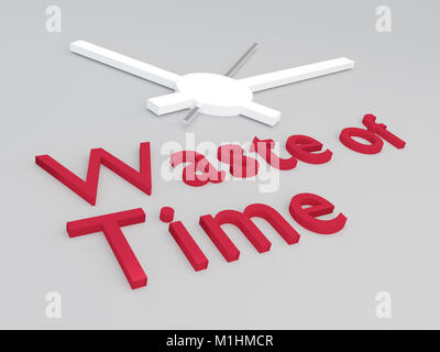 3D illustration of Waste of Time title with a clock as a background Stock Photo