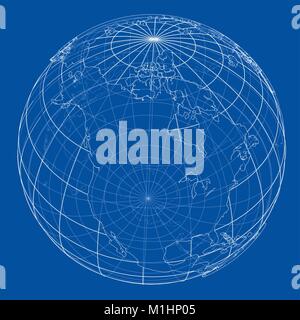 Globe contour. Vector rendering of 3d Stock Vector