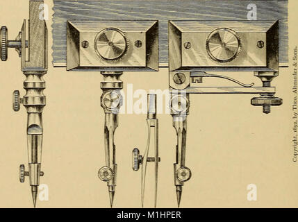 This 1892 catalogue provides a list of available drawing instruments for purchase, including compasses, rulers, and other tools used by artists, engineers, and architects. It includes detailed descriptions, prices, and specifications for various drawing instruments. Stock Photo