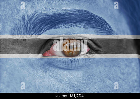 Human face and eye painted with flag of Botswana Stock Photo