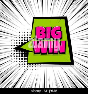 Big win comic text stripperd backdrop Stock Vector