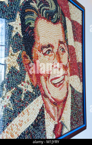 Portrait of Ronald Reagan in jelly beans (Jelly Bellies) by Peter Rocha at the Reagan Presidential Library, Simi Valley, California. Stock Photo