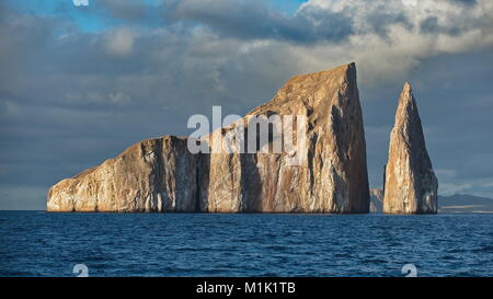 Kicker Rock in late afternoon light with a calm ocean.  Just off san cristobal island Stock Photo