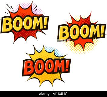 BOOM in pop art retro comic style. Cartoon slang vector illustration Stock Vector