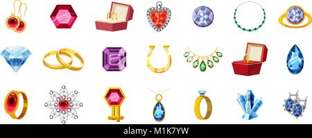 Jewerly icon set, cartoon style Stock Vector